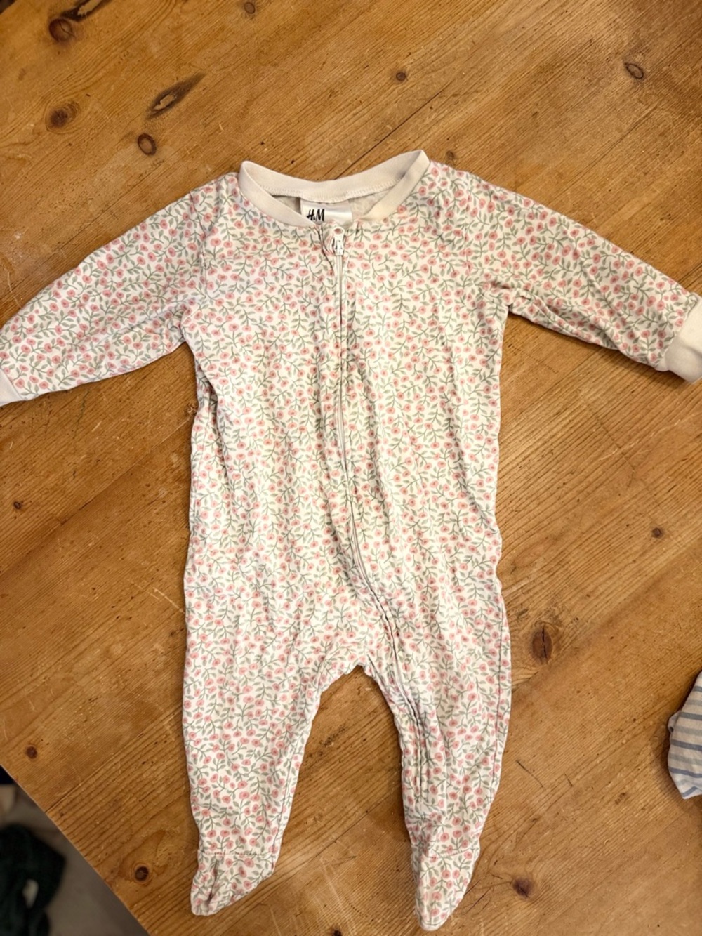 H&M White Footed One-Piece with Pink Floral Print
